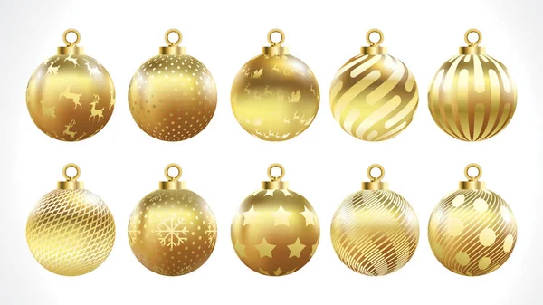 ベクトル ゴールド クリスマスの飾りのセット ゴールデン コレクションは リアルな装飾を分離しました 白の背景にベクトル画像 — ストックベクタ