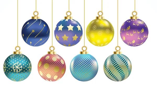 Set Vector Colorful Christmas Balls Ornaments Collection Isolated Realistic Decorations — Stock Vector