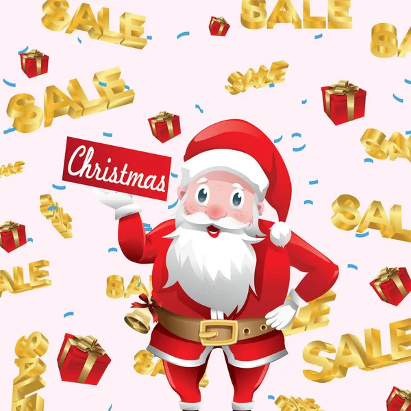 Promoción Navidad Con Santa Claus Texto Venta Cayendo Alrededor Regalo — Vector de stock