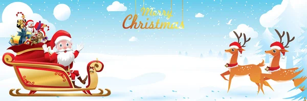 Buon Natale Felice Anno Nuovo Babbo Natale Cavalca Slitta Delle — Vettoriale Stock