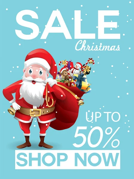 Oferta Descuento Venta Navidad Santa Claus Dibujos Animados Con Bolsa — Vector de stock