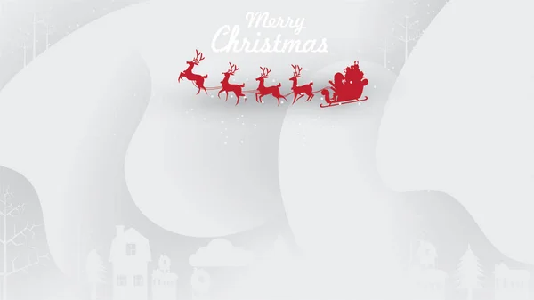 Weihnachtsgrußkarte Hintergrunddesign Mit Stilisierten Rentieren Und Weihnachtsbaum Papierkunst Und Flüssiger — Stockvektor