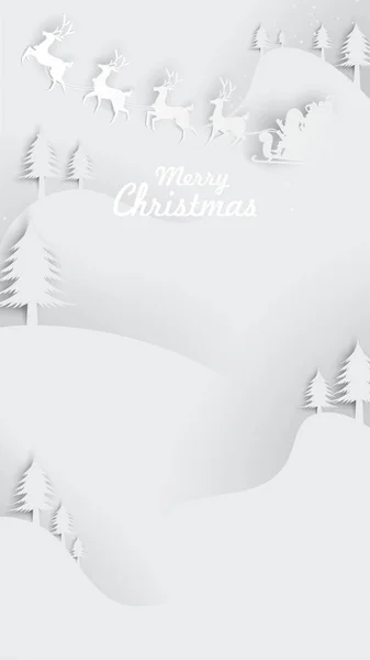 Noel tebrik kartı arka plan tasarımı ile stilize Ren geyiği ve kağıt sanat ve sıvı şekil stili modern düzeninde Noel ağacı