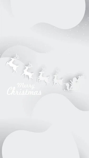 Weihnachtsgrußkarte Hintergrunddesign Mit Stilisierten Rentieren Und Weihnachtsbaum Papierkunst Und Flüssiger — Stockvektor