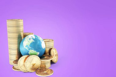 Ethereum sikke (Eth) en popüler ve en iyi cryptocurrency biri ve dünyanın, ethereum madeni para ile küre ya da toprak yığını sembolü. yüksek düzey grafik değeri her yıl