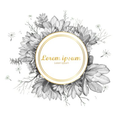 Yeşil renkli succulents tasarım vektör çerçeve yuvarlak. Çelenk yeşil renkli sulu Echeveria izole ve düzenlenebilir. Grafik düğün kaktüs ile ayarla