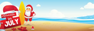 Haziran, Temmuz, Ağustos, Noel poster, pazarlama, reklam, yaz Satılık, tebrik kartı. Santa için metin kopya alanı ile yaz aylarında