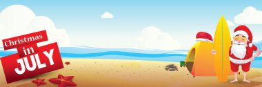 Haziran, Temmuz, Ağustos, Noel poster, pazarlama, reklam, yaz Satılık, tebrik kartı. Santa için metin kopya alanı ile yaz aylarında