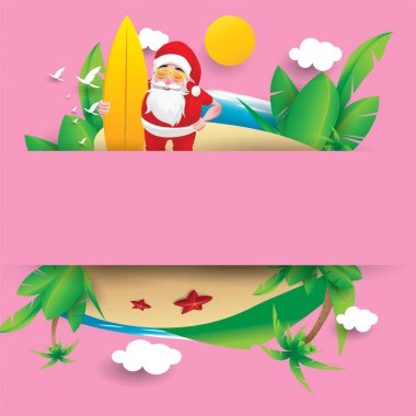 Haziran, Temmuz, Ağustos, Noel poster, pazarlama, reklam, yaz Satılık, tebrik kartı. Santa için metin kopya alanı ile yaz aylarında