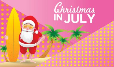 Haziran, Temmuz, Ağustos, Noel poster, pazarlama, reklam, yaz Satılık, tebrik kartı. Santa için metin kopya alanı ile yaz aylarında