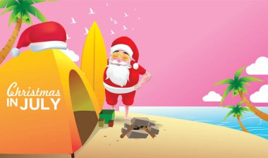 Haziran, Temmuz, Ağustos, Noel poster, pazarlama, reklam, yaz Satılık, tebrik kartı. Santa için metin kopya alanı ile yaz aylarında