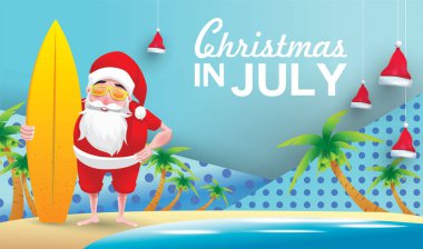 Haziran, Temmuz, Ağustos, Noel poster, pazarlama, reklam, yaz Satılık, tebrik kartı. Santa için metin kopya alanı ile yaz aylarında