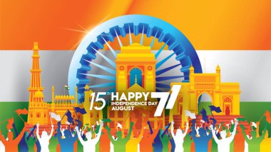 vektör çizimi 15 Ağustos Hindistan Bağımsızlık Günün kutlu olsun. Özgürlük Hint 71 yıl