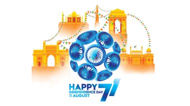 vektör çizim ünlü Hindistan anıt arka plan için 15 Ağustos bağımsızlık günün kutlu olsun. Özgürlük Hint 71 yıl