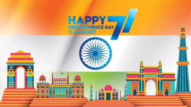 vektör çizim ünlü Hindistan anıt arka plan için 15 Ağustos bağımsızlık günün kutlu olsun. Özgürlük Hint 71 yıl