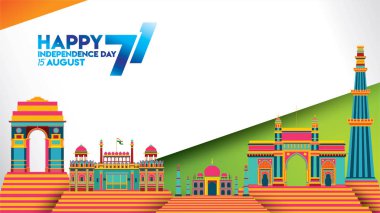 vektör çizim ünlü Hindistan anıt arka plan için 15 Ağustos bağımsızlık günün kutlu olsun. Özgürlük Hint 71 yıl