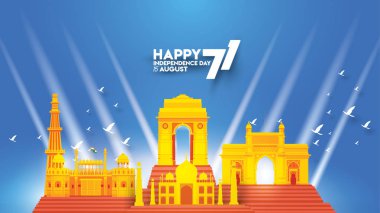 vektör çizim ünlü Hindistan anıt arka plan için 15 Ağustos bağımsızlık günün kutlu olsun. Özgürlük Hint 71 yıl