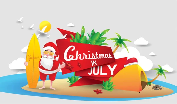 Haziran, Temmuz, Ağustos, Noel poster, pazarlama, reklam, yaz Satılık, tebrik kartı. Santa için metin kopya alanı ile yaz aylarında