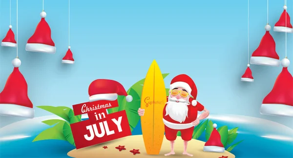 Haziran, Temmuz, Ağustos, Noel poster, pazarlama, reklam, yaz Satılık, tebrik kartı. Santa için metin kopya alanı ile yaz aylarında
