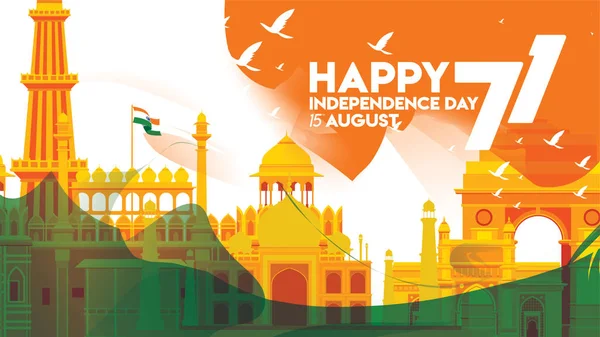 Векторная Иллюстрация Знаменитых Памятников Индии Фоне Августа Днем Независимости Год — стоковый вектор