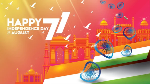 Векторная Иллюстрация Знаменитых Памятников Индии Фоне Августа Днем Независимости Год — стоковый вектор