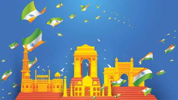 Ilustração Vetorial Famoso Monumento Índia Fundo Para Agosto Feliz Dia —  Vetores de Stock