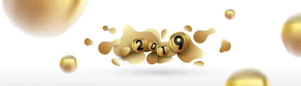 2019 Happy New Year Liquid Dynamic Fluid Spheres Christmas Balls — Stock Vector
