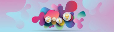 2019 mutlu yeni yıl ile sıvı dinamik akışkan küreler ve Noel topları veya soyut topları veya bubbles.3d işareti ile alanı kopyalayın. Festival poster veya banner tasarımı. Parti Davetiyesi