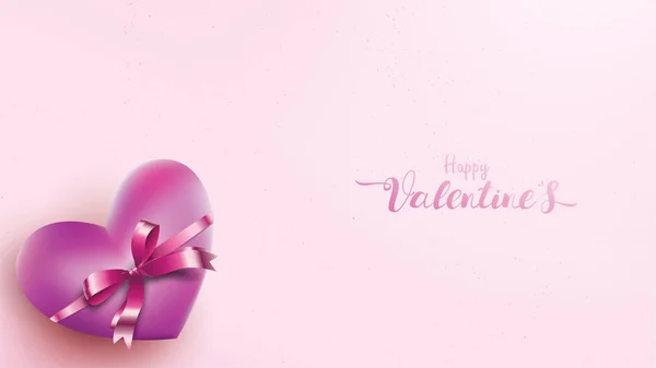 情人节的心脏 装饰爱粉红色的背景与心脏和紫罗兰色丝带 — 图库矢量图片