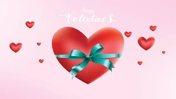Coração Valentim Balões Amor Decorativos Fundo Rosa Com Corações Fita — Vetor de Stock