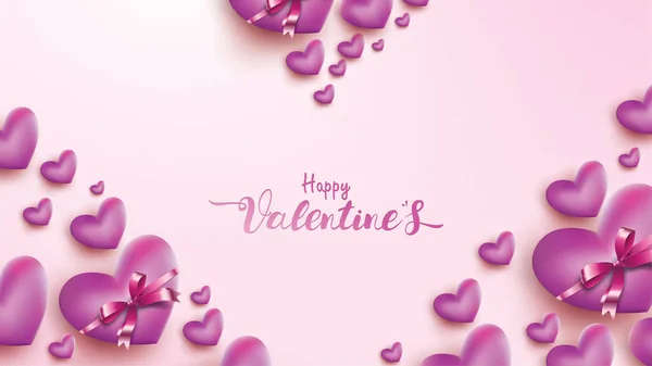 Поздравительная Открытка День Святого Валентина Розовой Фиолетовой Лентой Сердечного Шара — стоковый вектор