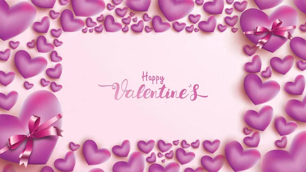 ピンクと紫のハートのバルーンのリボンで幸せなバレンタインデーのグリーティング カード 愛の背景概念空間テキストのコピー チラシ 招待状 ポスター パンフレット バナーの壁紙に適した — ストックベクタ