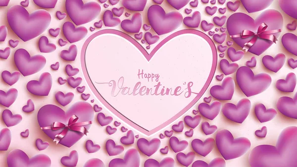 ピンクと紫のハートのバルーンのリボンで幸せなバレンタインデーのグリーティング カード 愛の背景概念空間テキストのコピー チラシ 招待状 ポスター パンフレット バナーの壁紙に適した — ストックベクタ