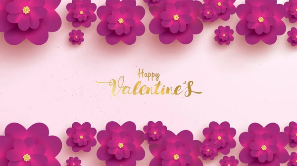 Happy Valentines Day Greeting Card Pink Purple Flower Rose Shape — Διανυσματικό Αρχείο