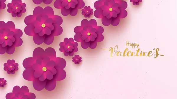 Днем Святого Валентина Вітальна Листівка Рожевою Фіолетовою Квітковою Трояндою Концепція — стоковий вектор