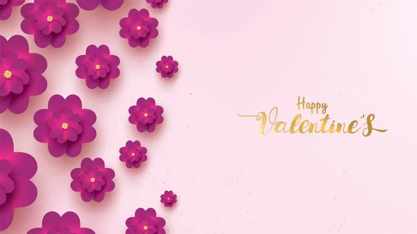 Šťastný Valentines Day Blahopřání Květinou Růžové Fialové Růže Květinové Pozadí — Stockový vektor