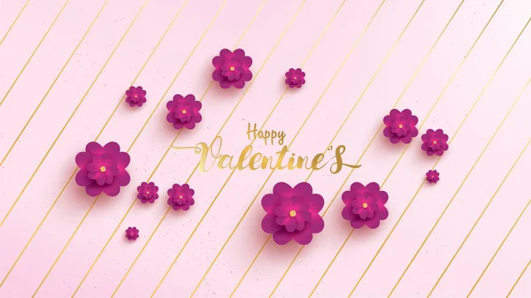 Šťastný Valentines Day Blahopřání Květinou Růžové Fialové Růže Květinové Pozadí — Stockový vektor