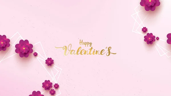 Happy Valentines Day Greeting Card Pink Purple Flower Rose Floral — 스톡 벡터