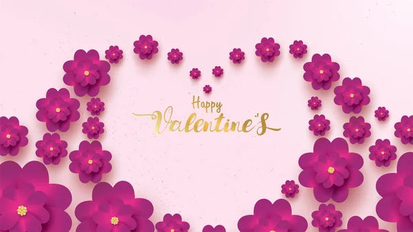 Szczęśliwy Walentynki Kartkę Życzeniami Różowy Fioletowy Kwiat Róża Kształt Miłości — Wektor stockowy