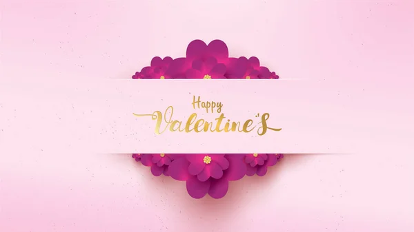 Plakát Banner Kytičkou Nápis Happy Valentine Den Růžovém Pozadí Tapety — Stockový vektor