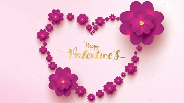 Щасливий День Святого Валентина Вітальна Листівка Рожево Фіолетовою Квітковою Трояндою — стоковий вектор