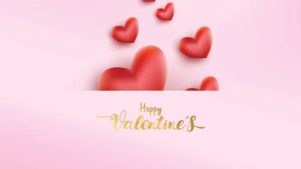 Poster Banner Heart Lettering Happy Valentine Day Pink Background Wallpaper — Stock Vector