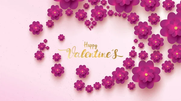 Šťastný Valentýn Přání Růžové Fialové Květ Růže Tvar Láskou Květinové — Stockový vektor