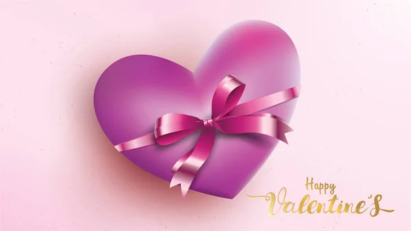 Valentines Hart Decoratieve Liefde Roze Achtergrond Met Harten Violet Lint — Stockvector