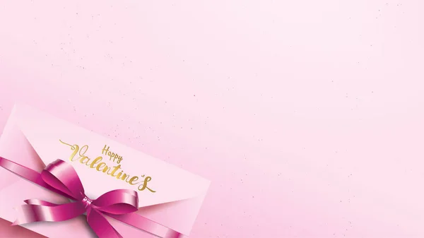 Glückliche Valentinstag Grußkarte Mit Rosa Umschlag Und Lila Herz Gold — Stockvektor