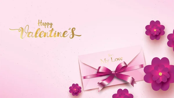 Happy Ημέρα Του Αγίου Βαλεντίνου Ευχετήρια Κάρτα Ροζ Φάκελο Και — Διανυσματικό Αρχείο