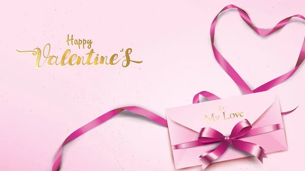 Tarjeta Felicitación Feliz Día San Valentín Con Sobre Rosa Corazón — Archivo Imágenes Vectoriales