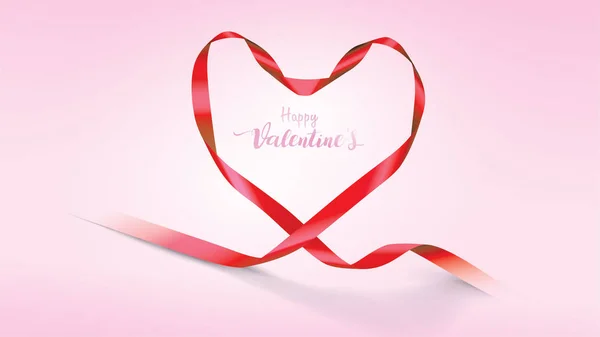 Piękne Tło Valentine Day Czerwone Wstążki Jedwabne Kształt Serca — Wektor stockowy