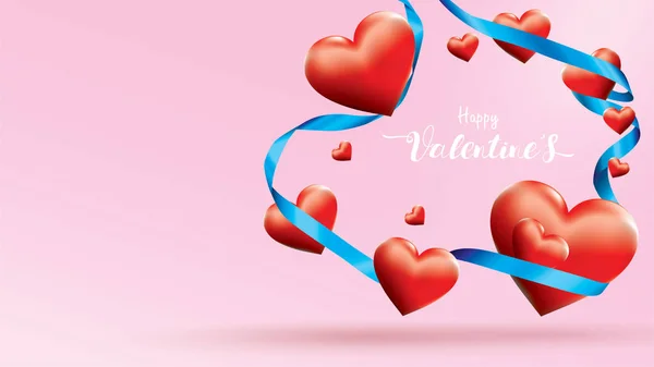 Valentinstag Bunte Rote Romantische Herzen Formen Fliegende Und Schwebendes Blaues — Stockvektor