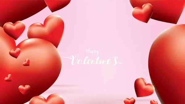情人节3D 五颜六色的红色浪漫之心形状飞行和漂浮在粉红色的背景 爱的象征快乐的女人 母亲的 情人节 生日贺卡设计 — 图库矢量图片